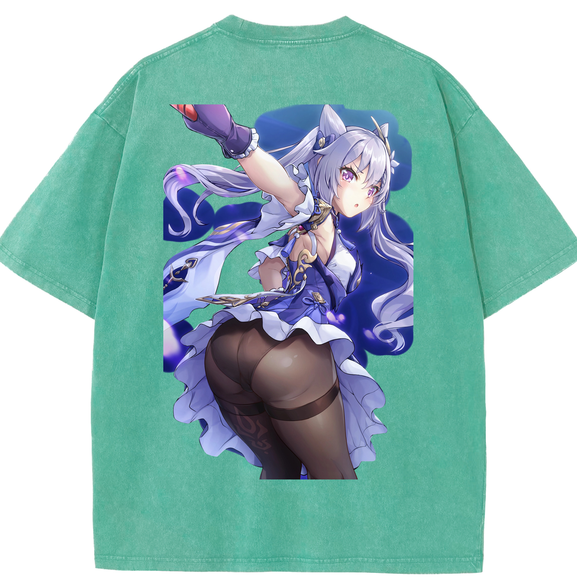 げんし神 刻晴 こくせい genshin Kokusei 綿100% ヴィンテージ風 半袖Tシャツ（背面プリント）
